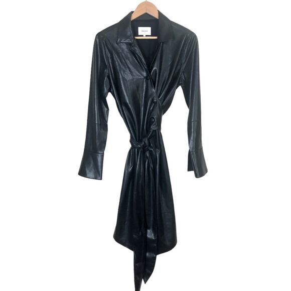 Nanushka Faux Leather Built in Belt Black Trench Coat Size Large - Picture 1 of 9